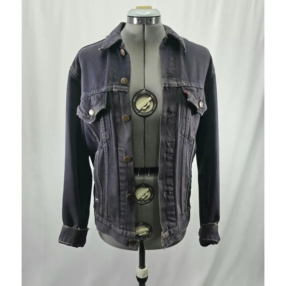 Custom Distressed Jean 90s Grunge‎ Patchwork Painted Denim Levis Trucker Jacket - Picture 5 of 15